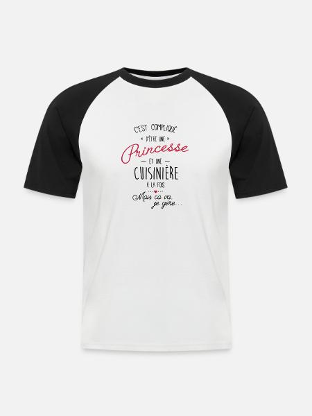 Princesse et cuisinière - T-shirt baseball manches courtes Homme - blanc/noir