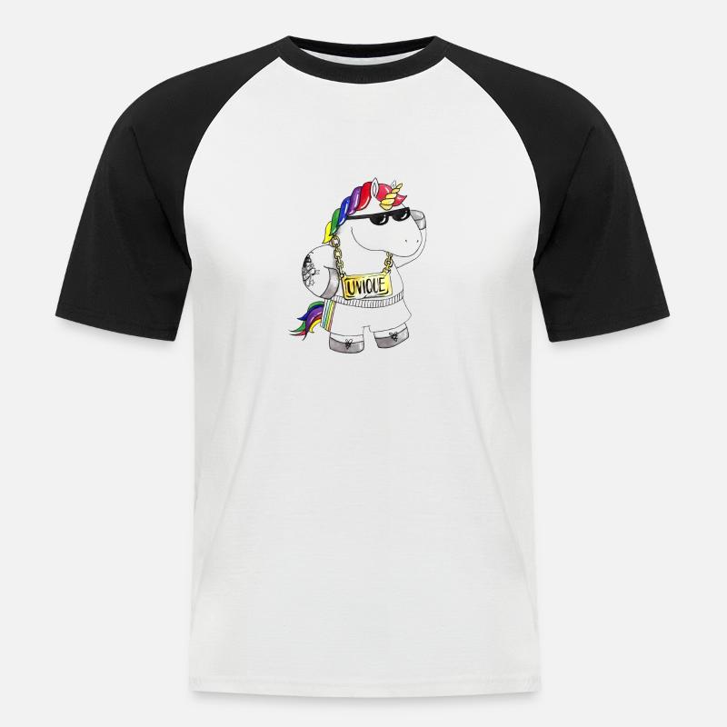 Unique Comic Einhorn - Männer Baseball-T-Shirt - Weiß/Schwarz
