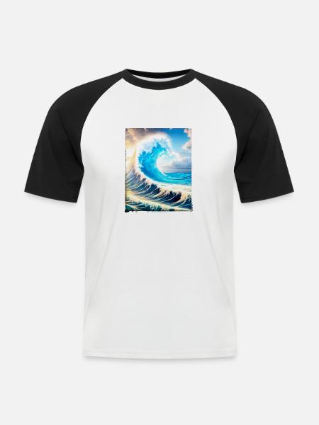Perfect Wave #002f - Männer Baseball-T-Shirt - Weiß/Schwarz