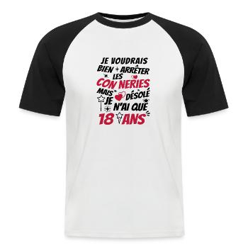 j'ai 18 ans / t-shirt anniversaire 18 ans - T-shirt baseball manches courtes Homme - blanc/noir - Devant - Nik (191cm)