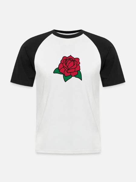 red rose - Männer Baseball-T-Shirt - Weiß/Schwarz