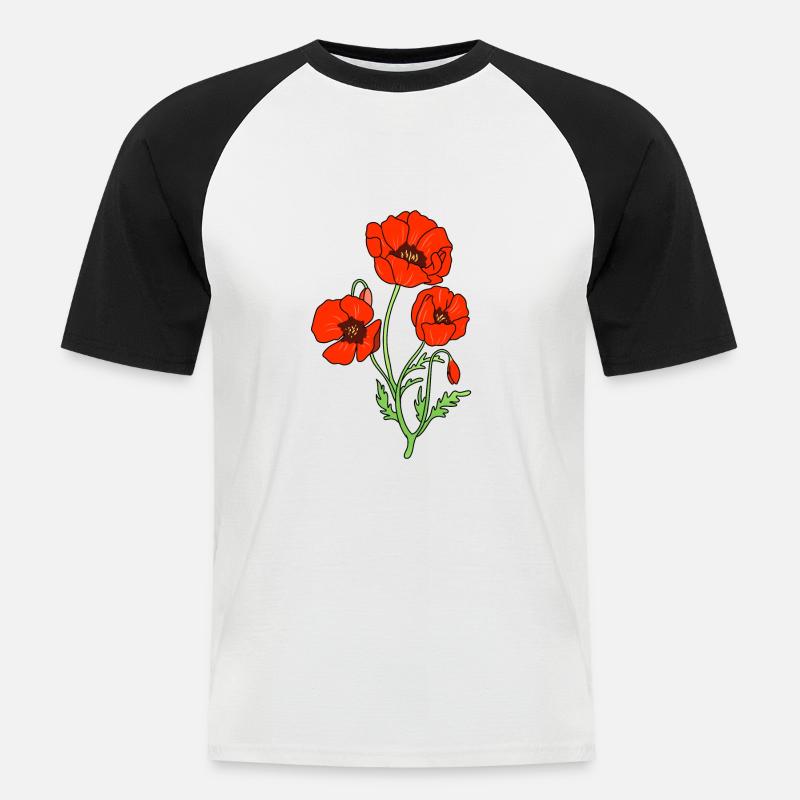 Mohnblume - Männer Baseball-T-Shirt - Weiß/Schwarz