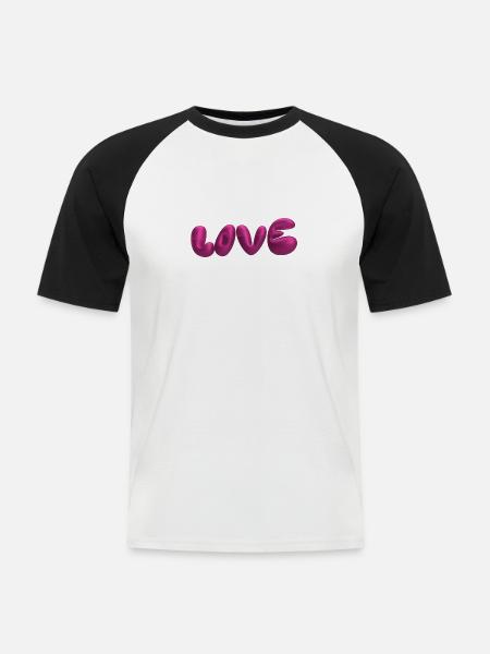 love,3d,buchstaben,ballon,3d,liebe,metallic - Männer Baseball-T-Shirt - Weiß/Schwarz