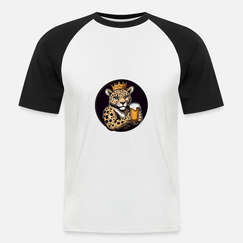 Leopard Bier Comic - Männer Baseball-T-Shirt - Weiß/Schwarz