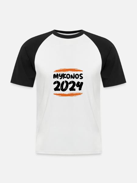 Mykonos 2024 - Männer Baseball-T-Shirt - Weiß/Schwarz