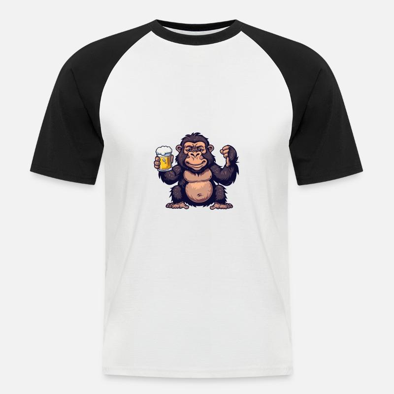 Gorilla Bier Comic Party - Männer Baseball-T-Shirt - Weiß/Schwarz