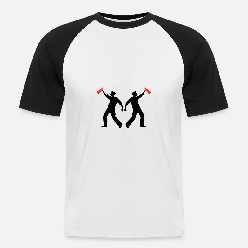 Bier Trinken Silhouette - Männer Baseball-T-Shirt - Weiß/Schwarz