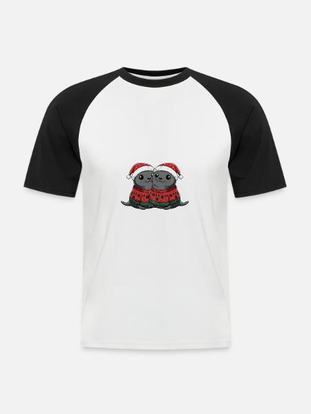 Robbe Tier Weihnachten Team - Männer Baseball-T-Shirt - Weiß/Schwarz