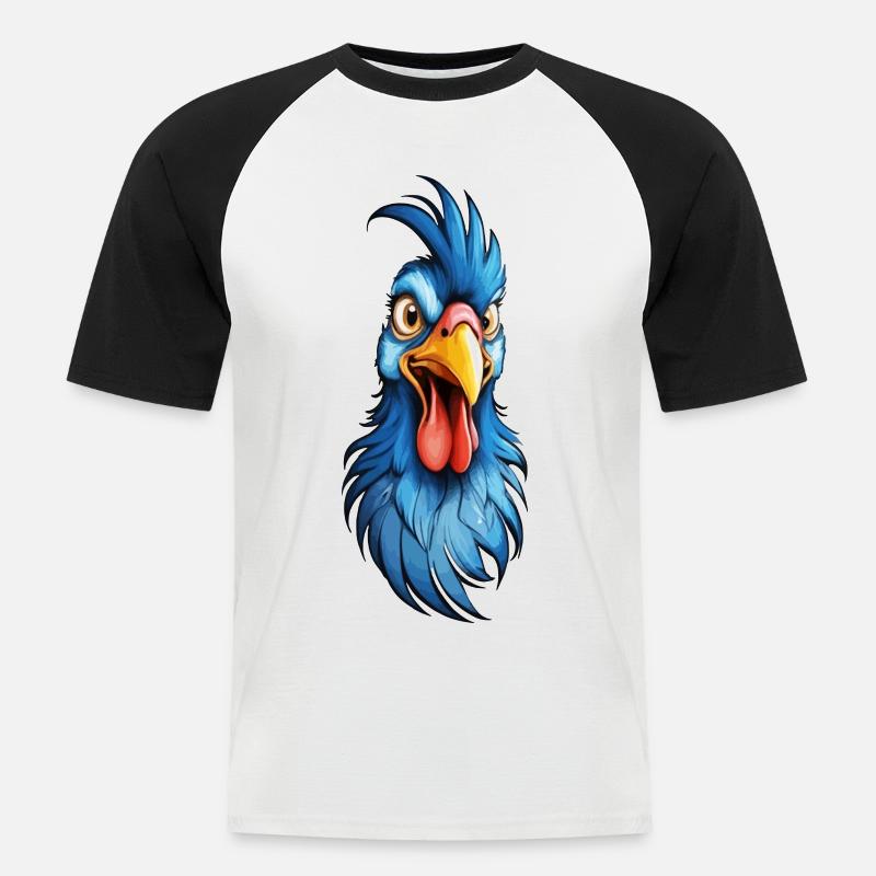 Ein blau-gefiederter Hahn - Männer Baseball-T-Shirt - Weiß/Schwarz