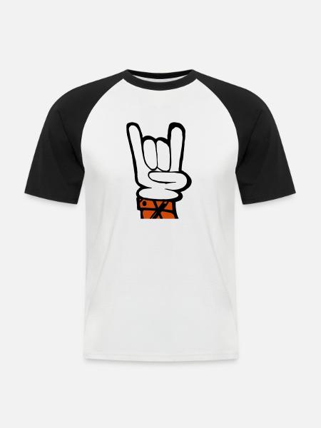 Hand Rock Pommesgabel - Männer Baseball-T-Shirt - Weiß/Schwarz
