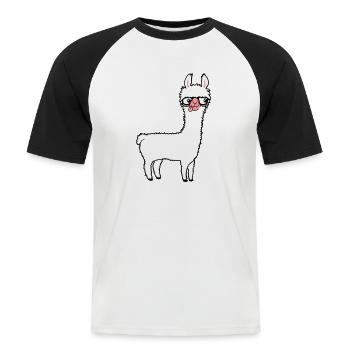 Lama Nerd geek Hornbrille Schlau Lustig Grimasse - Männer Baseball-T-Shirt - Weiß/Schwarz - Vorne - Nik (191cm)
