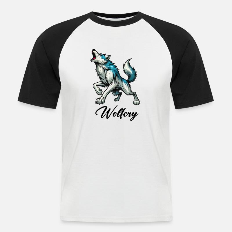 Wolf Comic - Männer Baseball-T-Shirt - Weiß/Schwarz