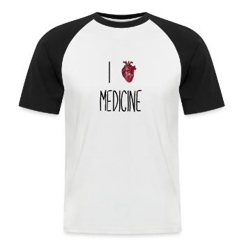 I love medicine / I LOVE MEDICINE - Men's Baseball T-Shirt - white/black - Front - Nik (191cm)
