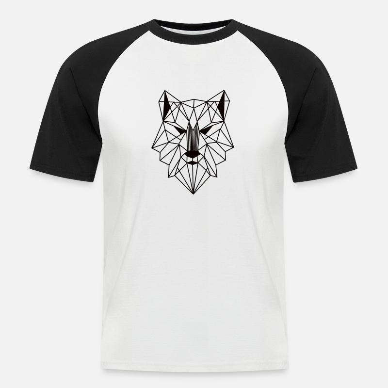 wolf als geometrische Figur einfarbig - Männer Baseball-T-Shirt - Weiß/Schwarz