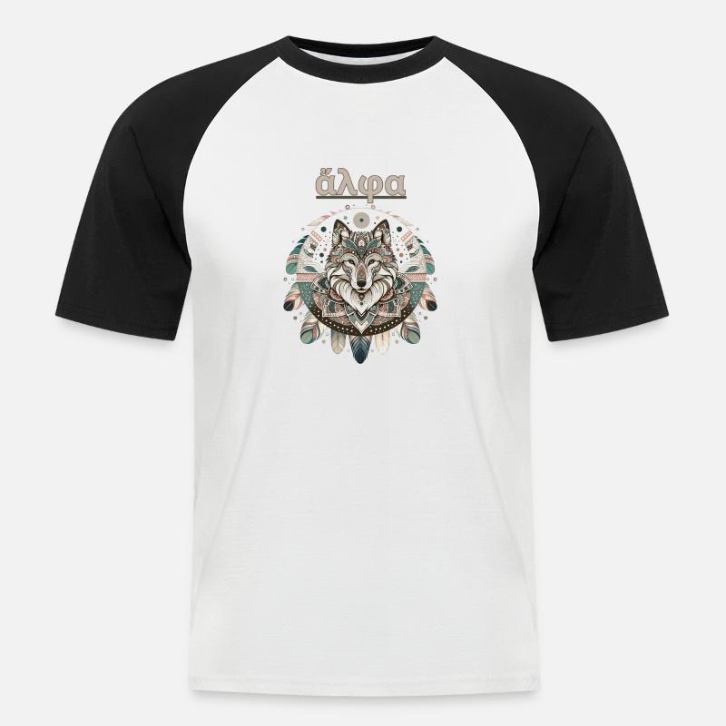 Alpha Wolve - Boho Mandala Design - Männer Baseball-T-Shirt - Weiß/Schwarz