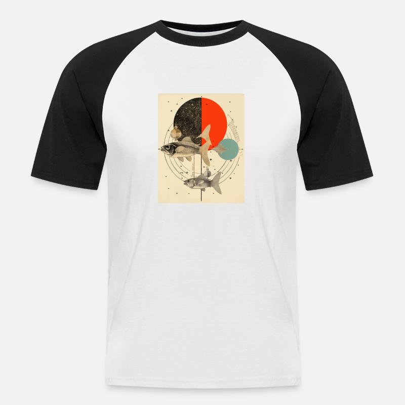 Fische Collage Kunst Astrologie - Männer Baseball-T-Shirt - Weiß/Schwarz