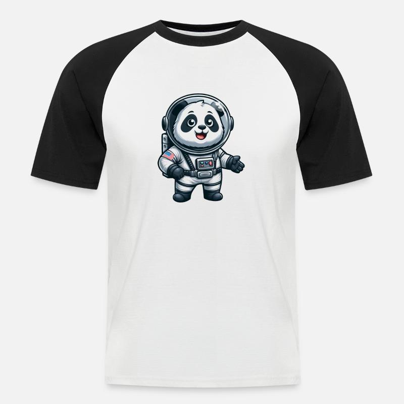 Panda astronaute dans l’espace - T-shirt baseball manches courtes Homme - blanc/noir