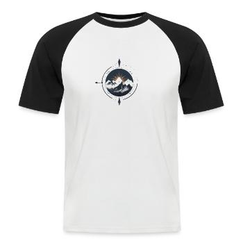 Boussole avec montagnes pour la randonnée - T-shirt baseball manches courtes Homme - blanc/noir - Devant - Nik (191cm)