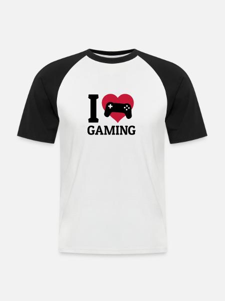 I love gaming - Männer Baseball-T-Shirt - Weiß/Schwarz
