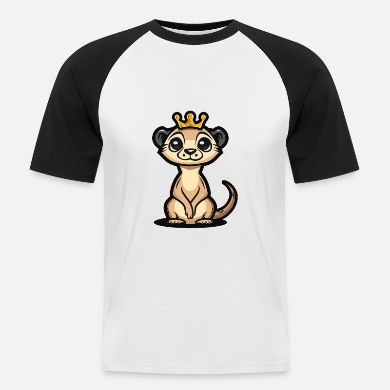 Erdmännchen Comic Krone - Männer Baseball-T-Shirt - Weiß/Schwarz