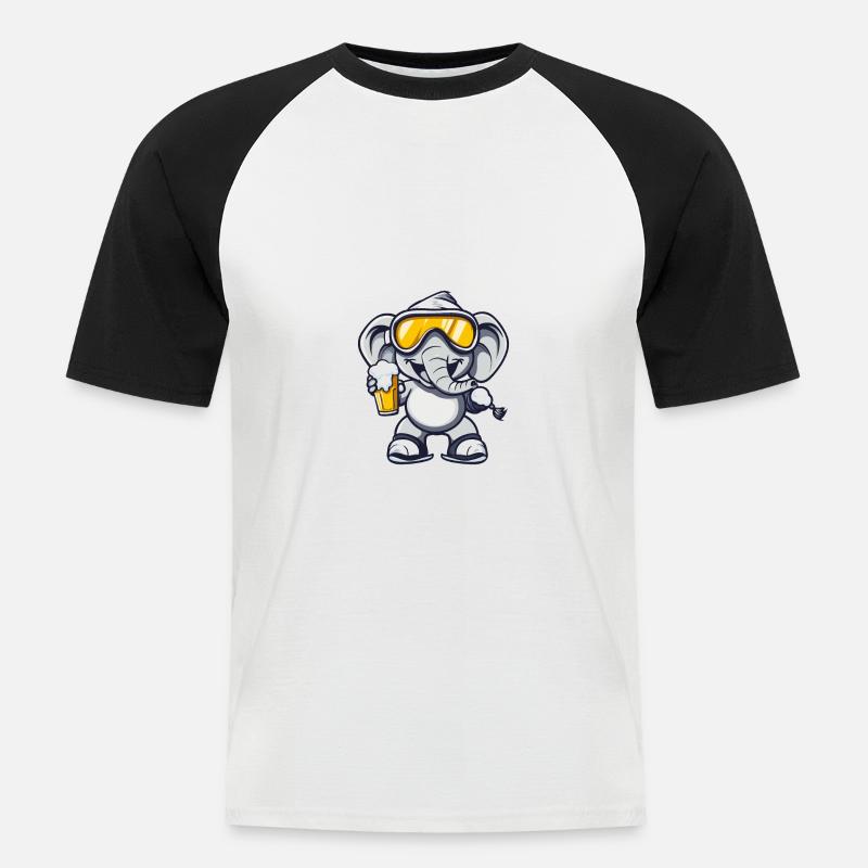 Elefant Ski Bier - Männer Baseball-T-Shirt - Weiß/Schwarz