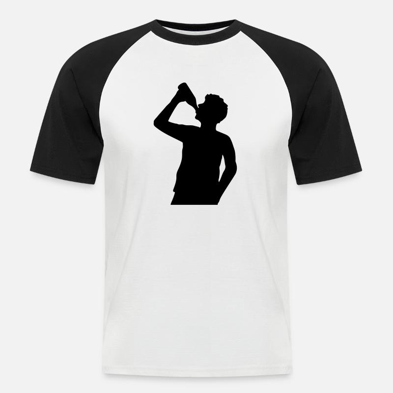 Bier trinken Mann Silhouette - Männer Baseball-T-Shirt - Weiß/Schwarz