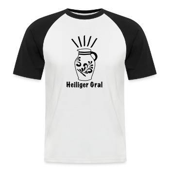 Bembel Heiliger Gral - DasFrankfurter Original - Männer Baseball-T-Shirt - Weiß/Schwarz - Vorne - Nik (191cm)