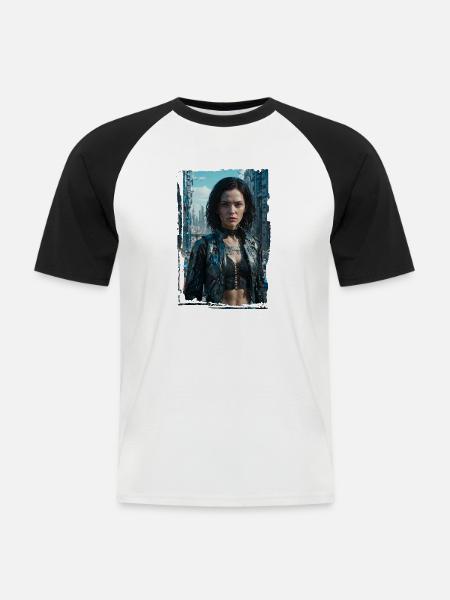 Porträt eines Sci-Fi-Cyberpunk-Mädchens - Männer Baseball-T-Shirt - Weiß/Schwarz