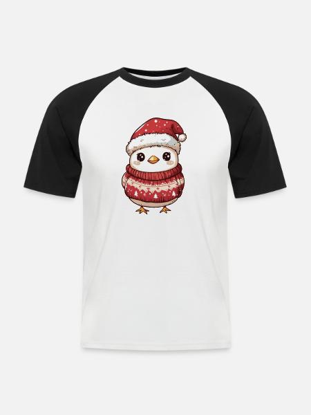 Kylling Jul Tegneserie - Kortærmet herre-baseballshirt - hvid/sort