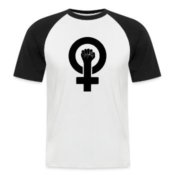 Frauenpower weiblich Symbol | Farbe änderbar - Männer Baseball-T-Shirt - Weiß/Schwarz - Vorne - Nik (191cm)