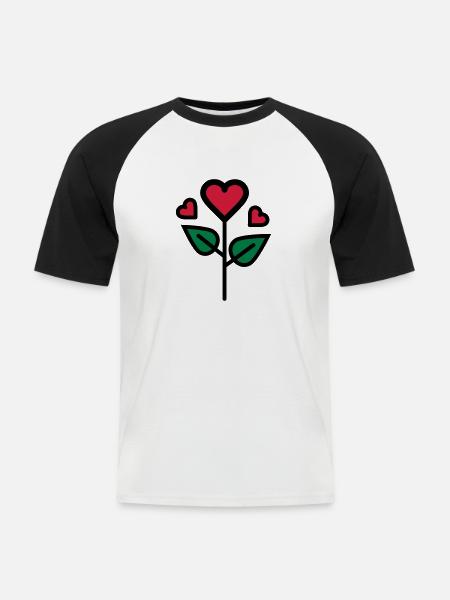 Valentine's Rose in heart shape - Men's Baseball T-Shirt - white/black