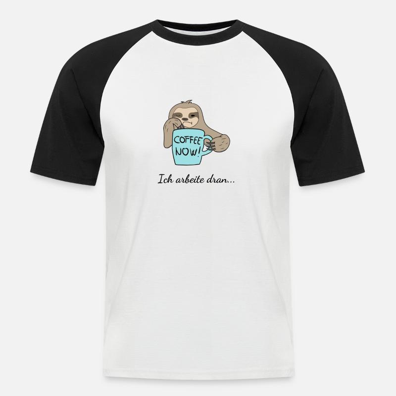 Faultier - Ich arbeite dran... - Männer Baseball-T-Shirt - Weiß/Schwarz