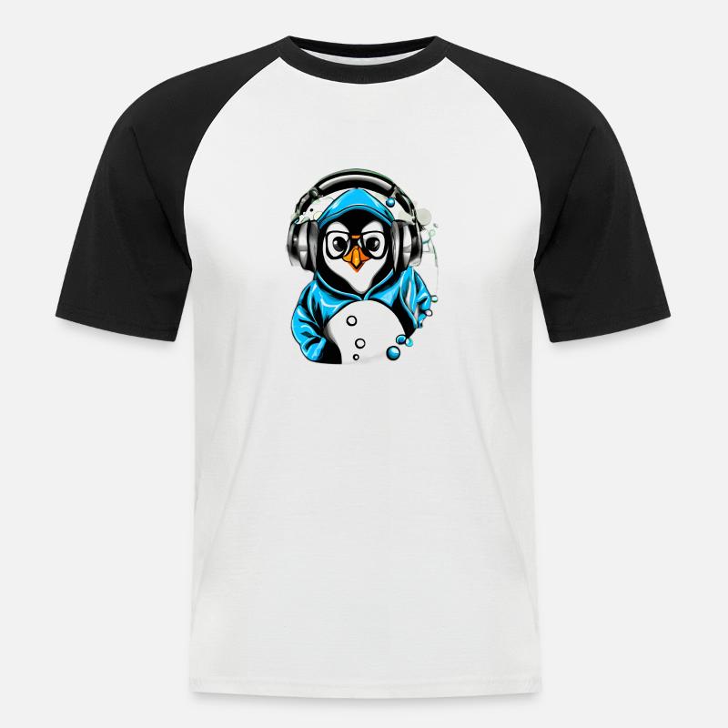 Pinguin mit blauen Pullover - Männer Baseball-T-Shirt - Weiß/Schwarz