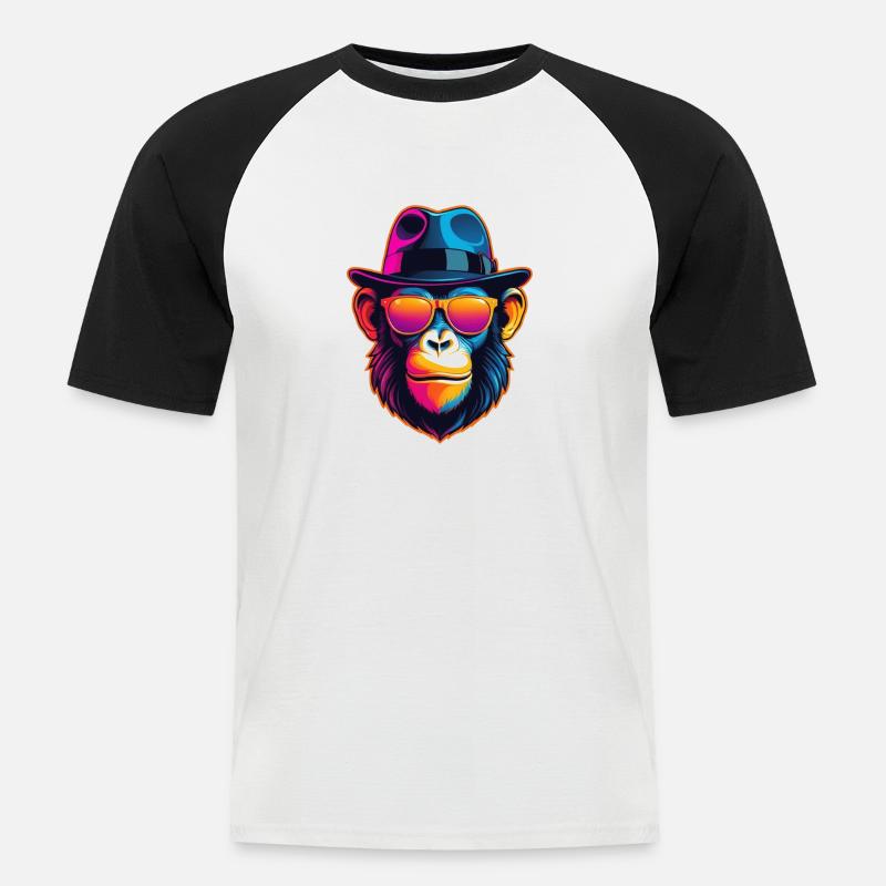 Neon-Affe - Männer Baseball-T-Shirt - Weiß/Schwarz