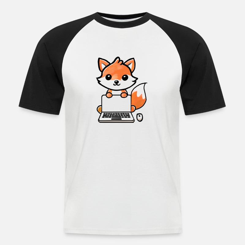 Tech Fox - Männer Baseball-T-Shirt - Weiß/Schwarz