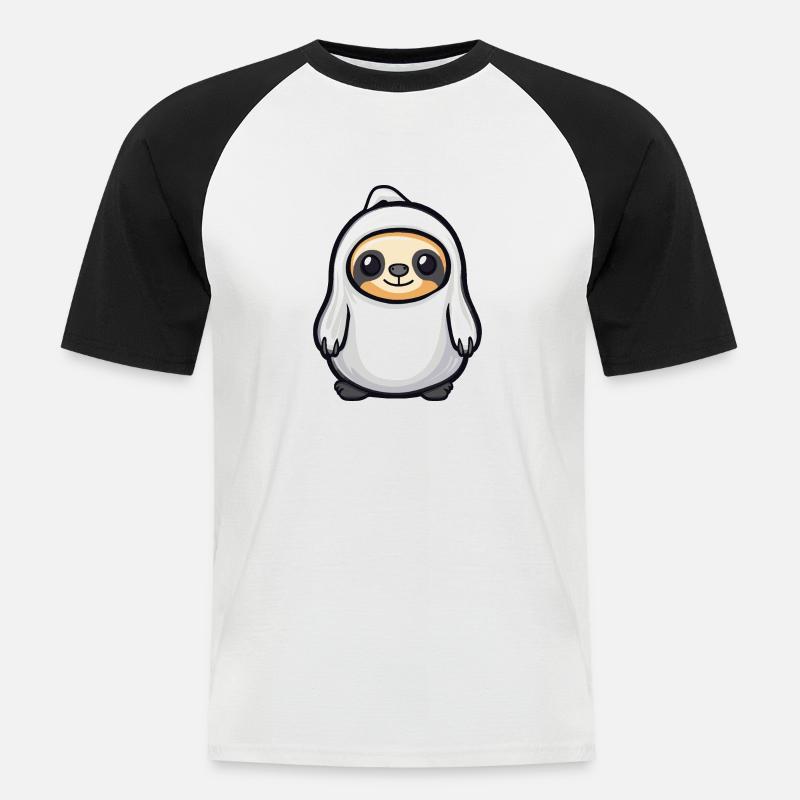 Faultier Halloween Comic Geist - Männer Baseball-T-Shirt - Weiß/Schwarz