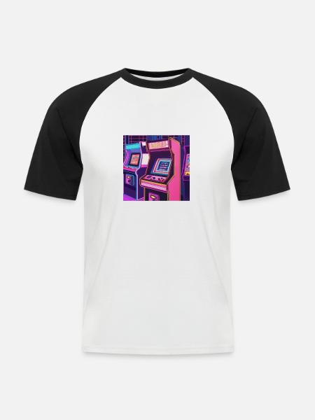 Knallige Arcade Maschine - Männer Baseball-T-Shirt - Weiß/Schwarz