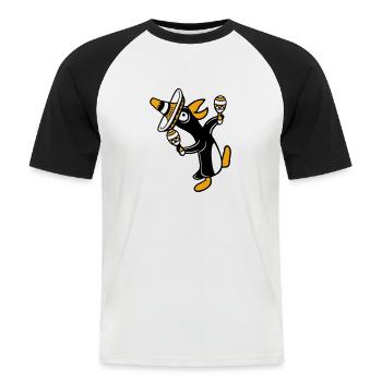 Pingouin, hochet, fête, culture mexicaine, chapeau, Fun - T-shirt baseball manches courtes Homme - blanc/noir - Devant - Nik (191cm)