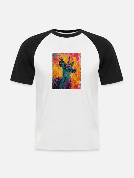 Hirsch im bunten Hintergrund - Männer Baseball-T-Shirt - Weiß/Schwarz