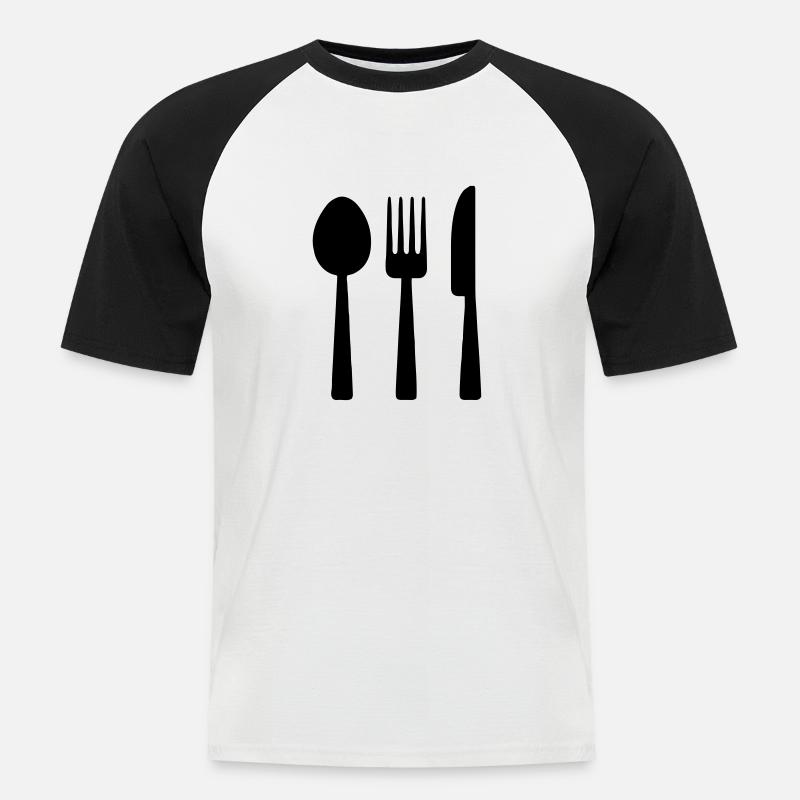 Besteck - Männer Baseball-T-Shirt - Weiß/Schwarz