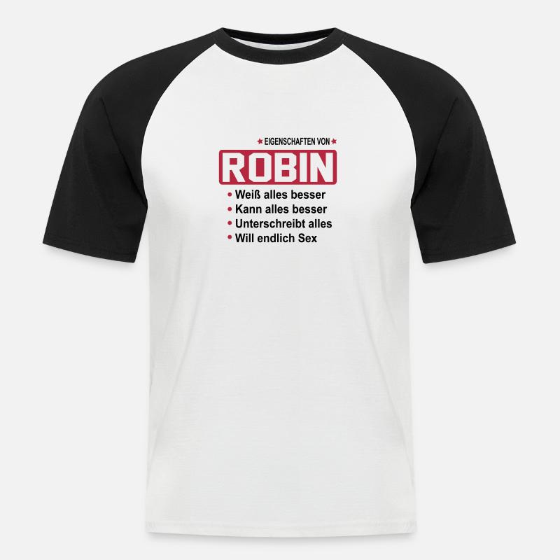 robin - Männer Baseball-T-Shirt - Weiß/Schwarz