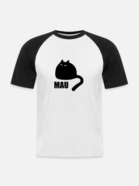 FLUFFY CAT MAU - Männer Baseball-T-Shirt - Weiß/Schwarz