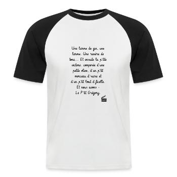 Le p'tit Grégory - C'est arrivé près de chez vous - T-shirt baseball manches courtes Homme - blanc/noir - Devant - Nik (191cm)