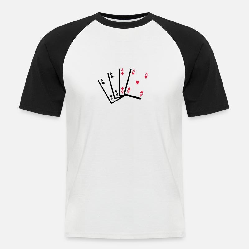 Poker Kartenfächer Asse - Männer Baseball-T-Shirt - Weiß/Schwarz