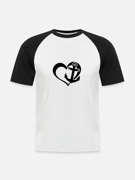 Herz Anker Liebe - Männer Baseball-T-Shirt - Weiß/Schwarz