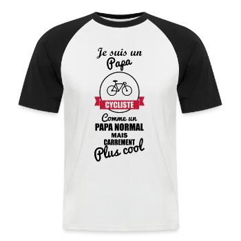 Papa cycliste plus cool, fête des pères, cyclisme - T-shirt baseball manches courtes Homme - blanc/noir - Devant - Nik (191cm)