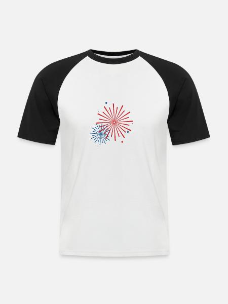 feu d'artifice - T-shirt baseball manches courtes Homme - blanc/noir