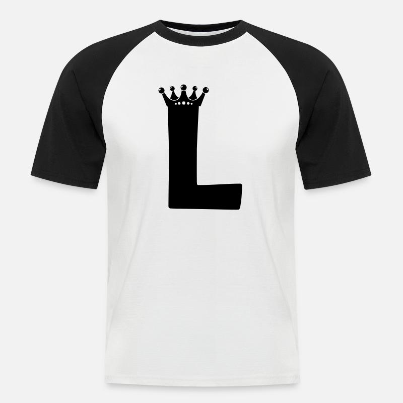 Buchstabe L Krone - Männer Baseball-T-Shirt - Weiß/Schwarz
