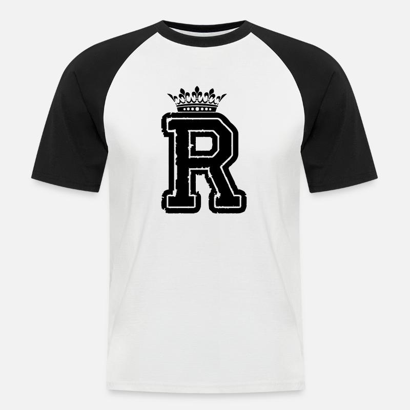 buchstabe R krone - Männer Baseball-T-Shirt - Weiß/Schwarz