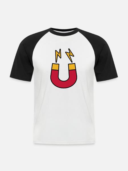 Lightning magnet logo funny - Men's Baseball T-Shirt - white/black